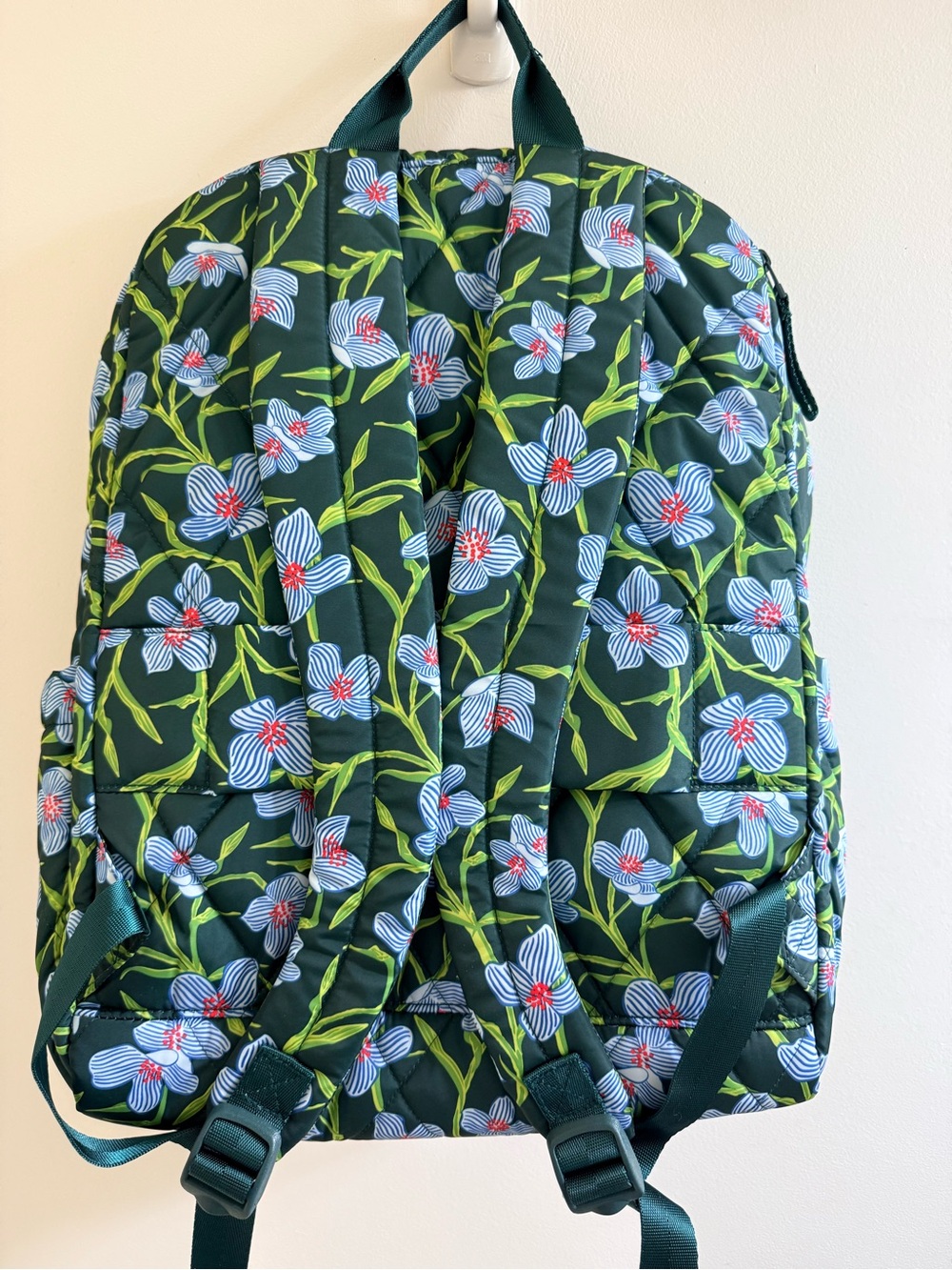 Vera Bradley Dark Green Backpack with Light Blue Floral Print - Picture 8 of 13